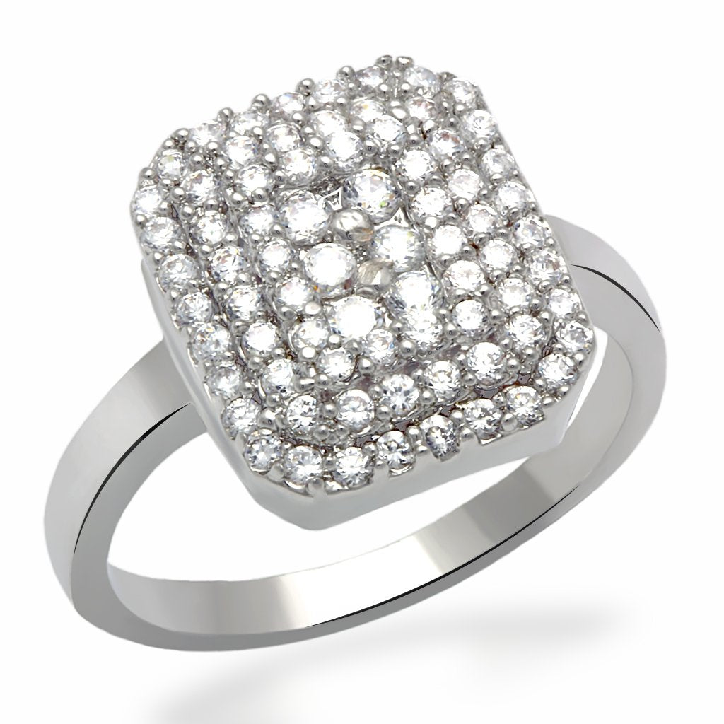 LO2064 - Rhodium Brass Ring with AAA Grade CZ in Clear