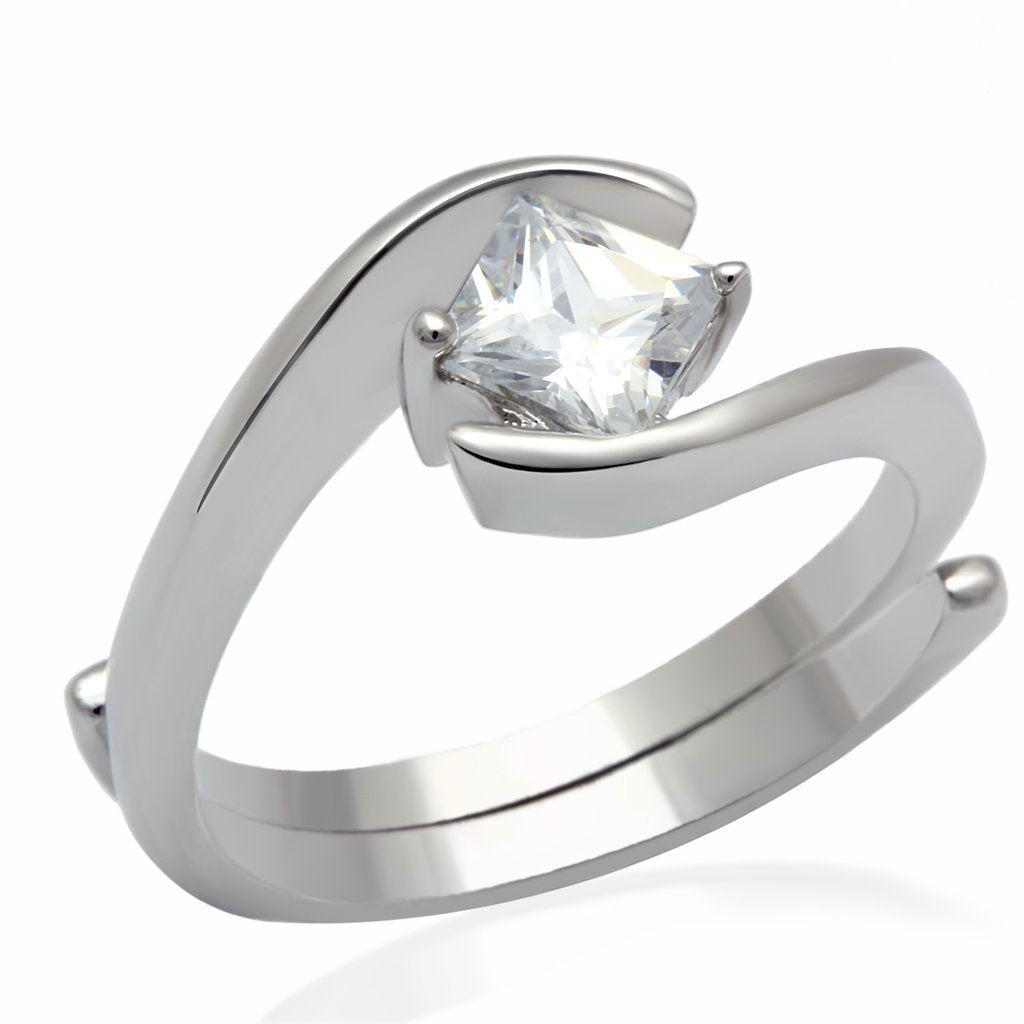 LO2067 - Rhodium Brass Ring with AAA Grade CZ in Clear