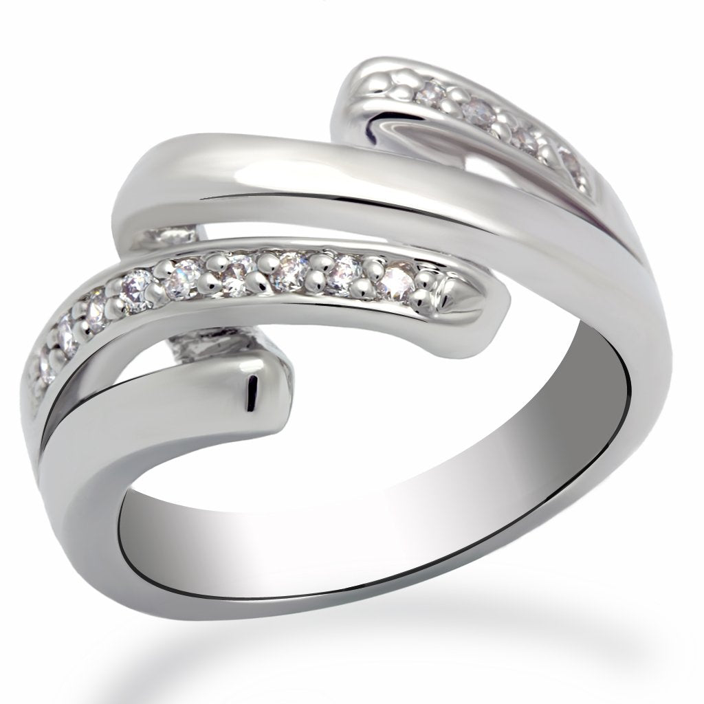 LO2068 - Rhodium Brass Ring with AAA Grade CZ in Clear