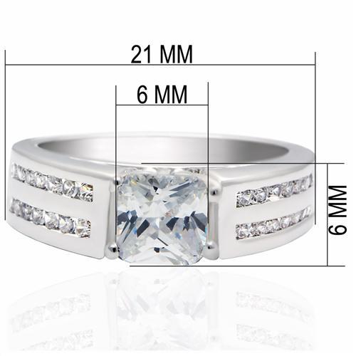 LO2070 - Rhodium Brass Ring with AAA Grade CZ in Clear