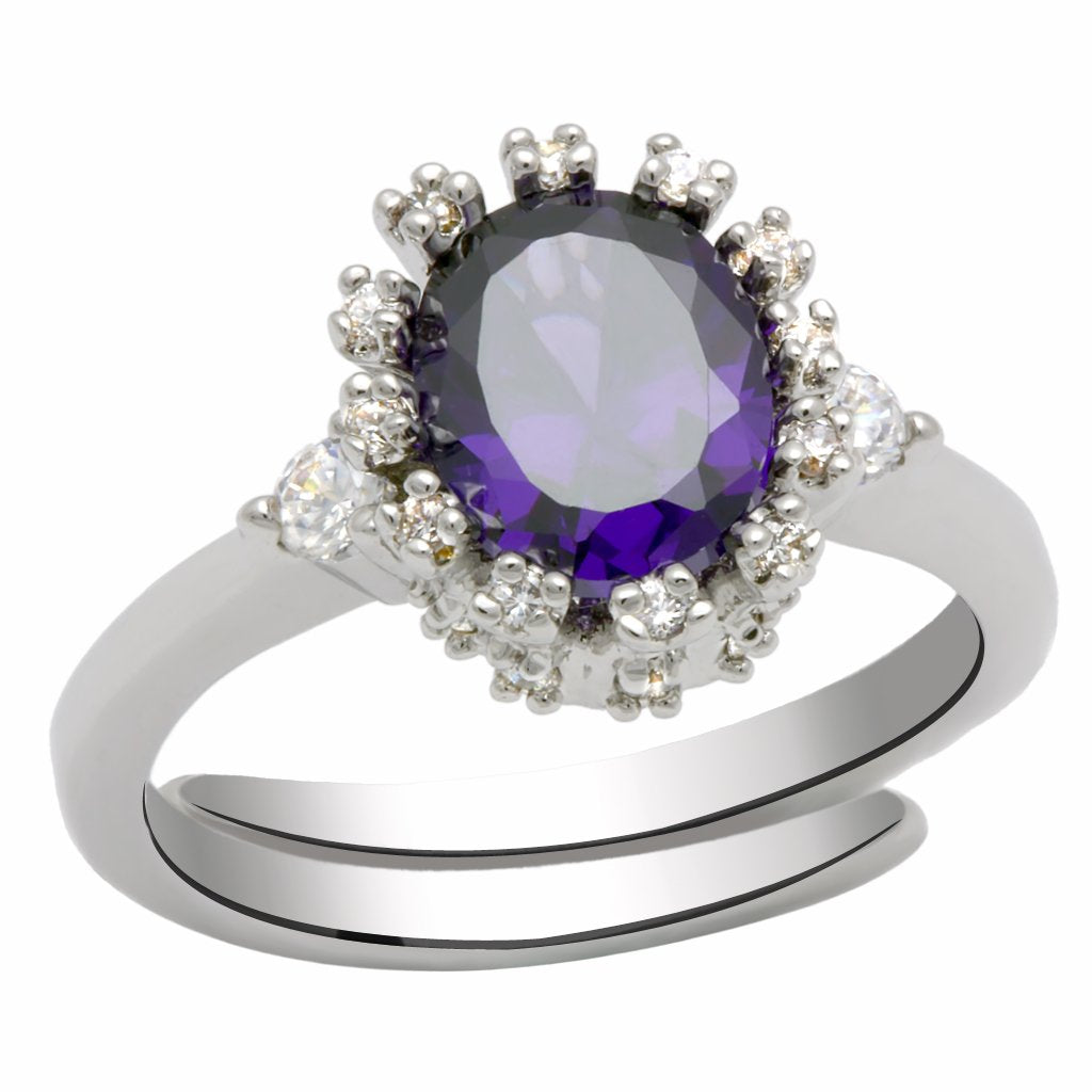 LO2073 - Rhodium Brass Ring with AAA Grade CZ in Amethyst