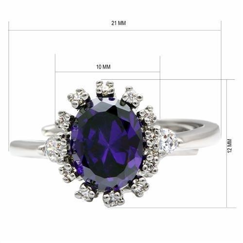 LO2073 - Rhodium Brass Ring with AAA Grade CZ in Amethyst