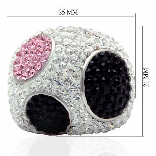 LO2081 - Rhodium + Ruthenium Brass Ring with Top Grade Crystal in Multi Color