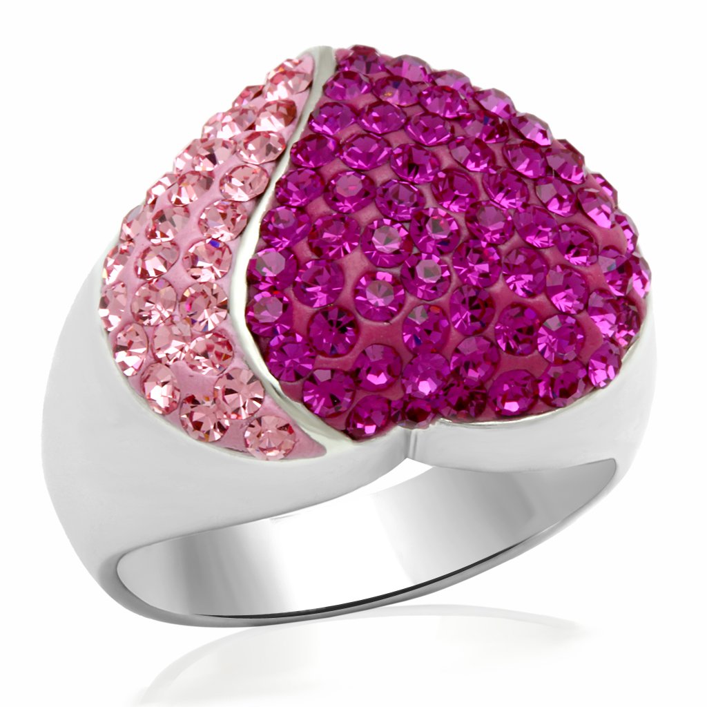 LO2082 - Rhodium Brass Ring with Top Grade Crystal in Multi Color