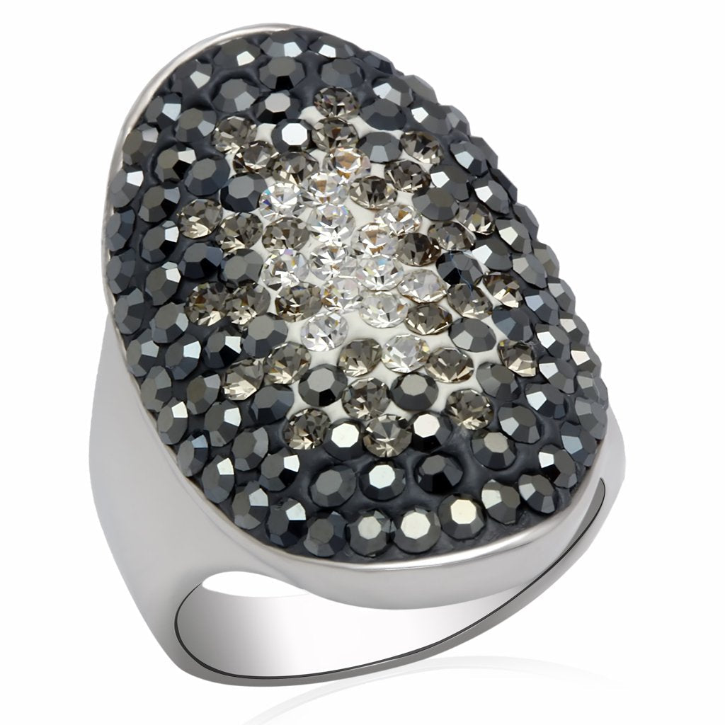 LO2084 - Rhodium Brass Ring with Top Grade Crystal in Multi Color