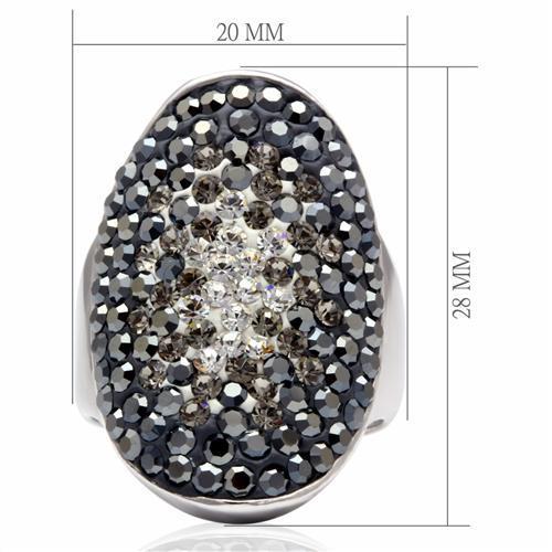 LO2084 - Rhodium Brass Ring with Top Grade Crystal in Multi Color