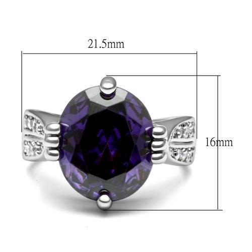 LO2088 - Rhodium Brass Ring with AAA Grade CZ in Fuchsia