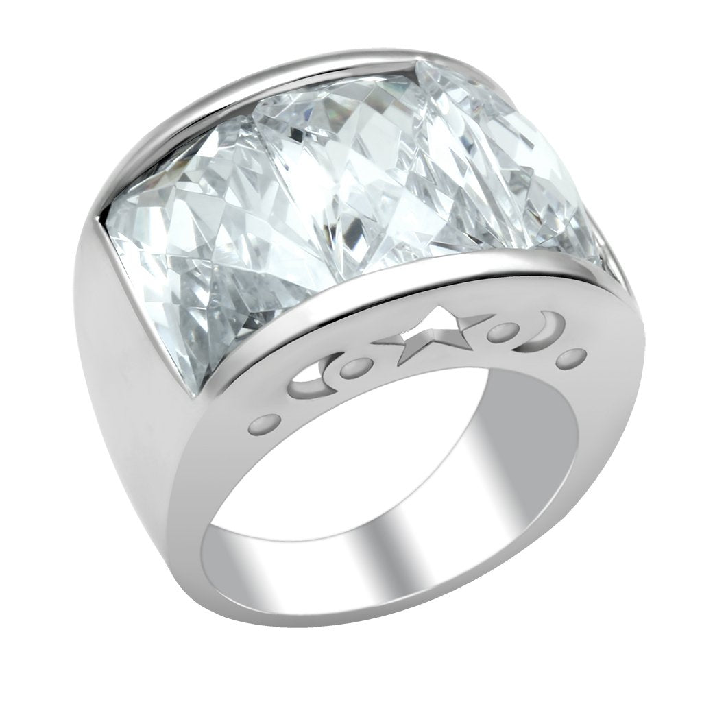 LO2092 - Rhodium Brass Ring with AAA Grade CZ in Clear