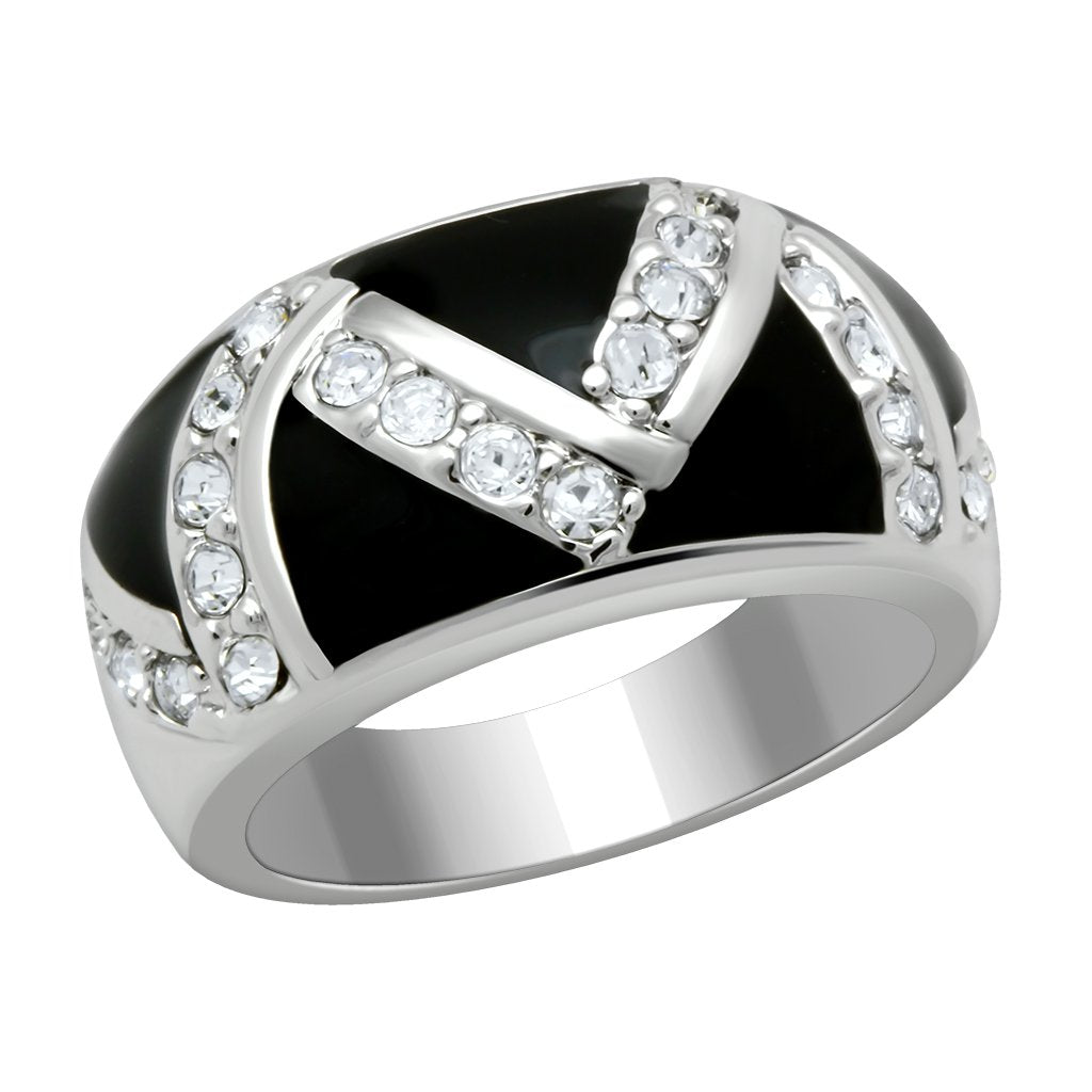 LO2094 - Rhodium Brass Ring with Top Grade Crystal in Clear