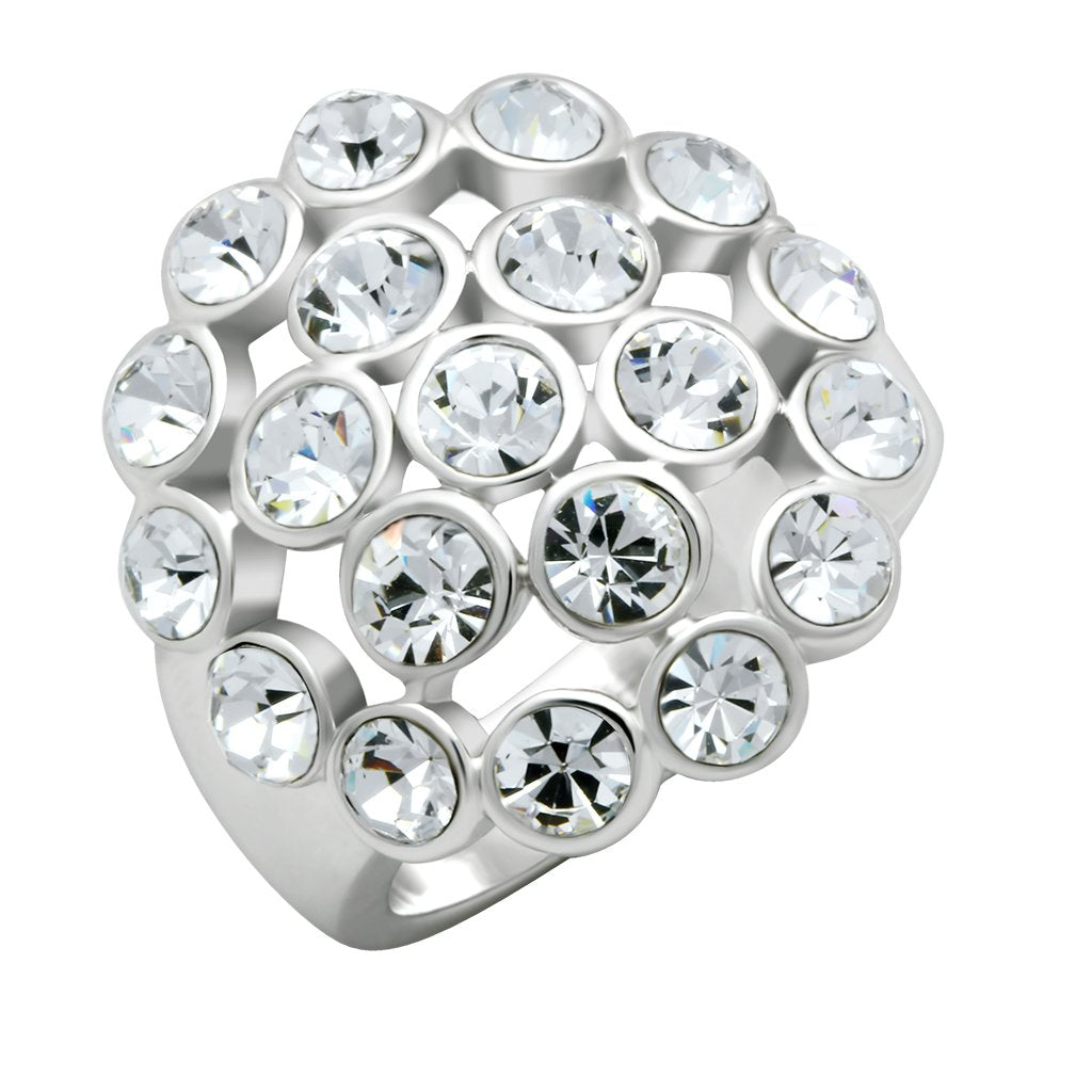 LO2096 - Rhodium Brass Ring with Top Grade Crystal in Clear