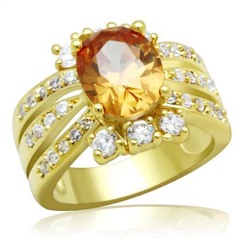LO2097 - Gold Brass Ring with AAA Grade CZ in Champagne