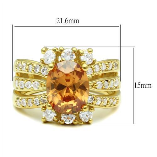 LO2097 - Gold Brass Ring with AAA Grade CZ in Champagne