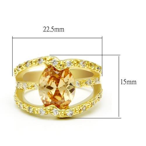 LO2098 - Gold Brass Ring with AAA Grade CZ in Champagne
