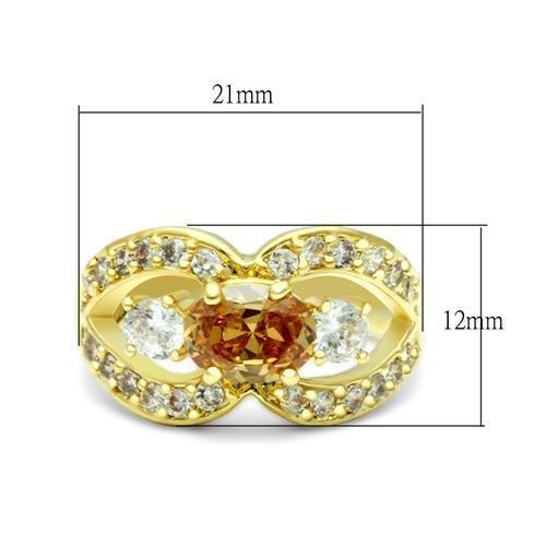 LO2099 - Gold Brass Ring with AAA Grade CZ in Champagne