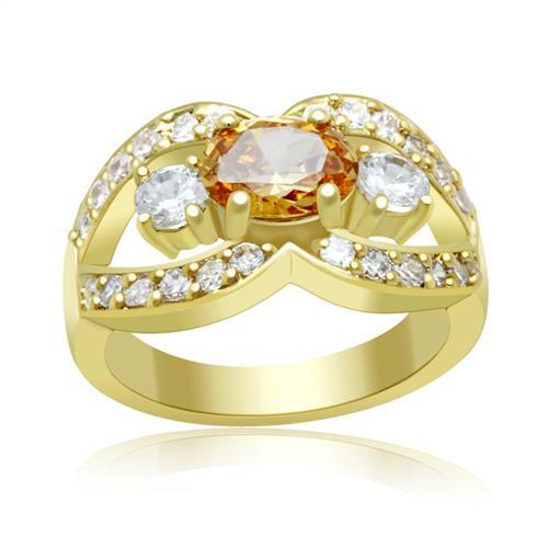 LO2099 - Gold Brass Ring with AAA Grade CZ in Champagne