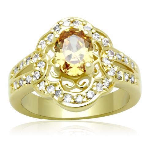 LO2100 - Gold Brass Ring with AAA Grade CZ in Champagne