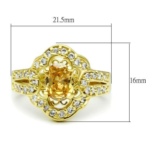 LO2100 - Gold Brass Ring with AAA Grade CZ in Champagne