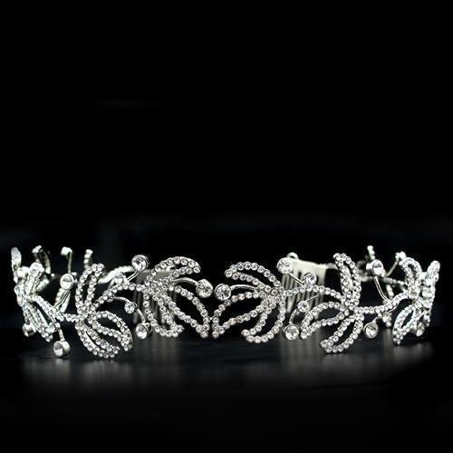 LO2115 - Imitation Rhodium Brass Tiaras & Hair Clip with Top Grade Crystal in Clear