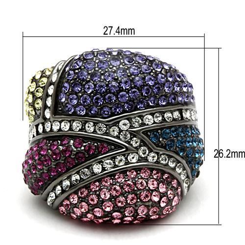 LO2174 - TIN Cobalt Black Brass Ring with Top Grade Crystal in Multi Color