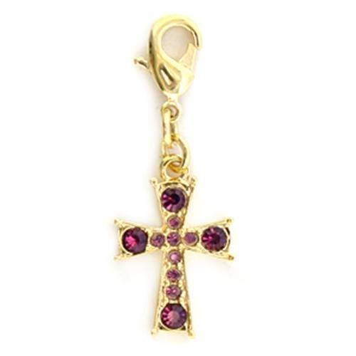 LO231 - Gold Brass Pendant with Top Grade Crystal in Amethyst