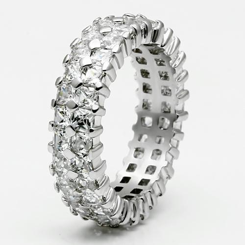 LO2431 - Rhodium Brass Ring with AAA Grade CZ in Clear
