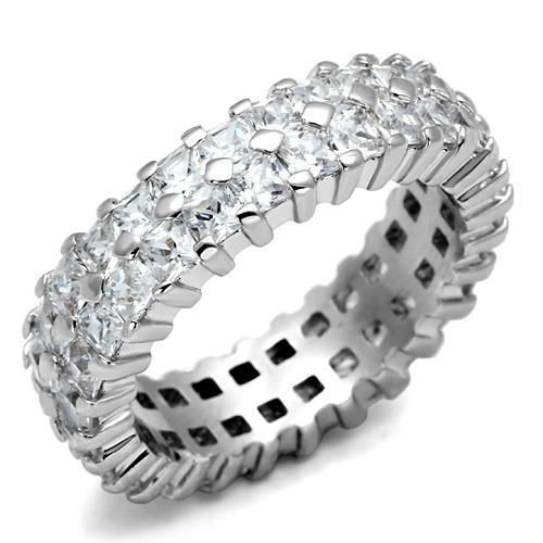 LO2431 - Rhodium Brass Ring with AAA Grade CZ in Clear