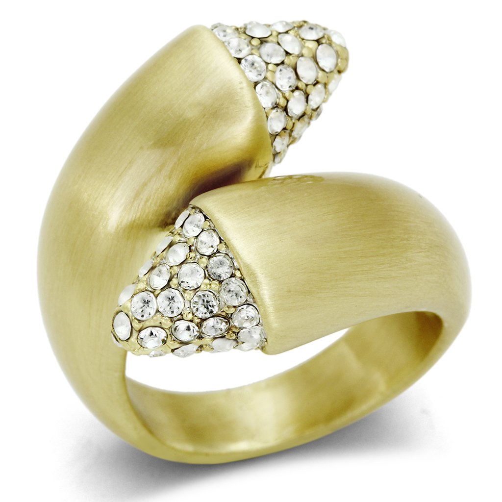 LO2466 - Gold & Brush Brass Ring with Top Grade Crystal in Clear
