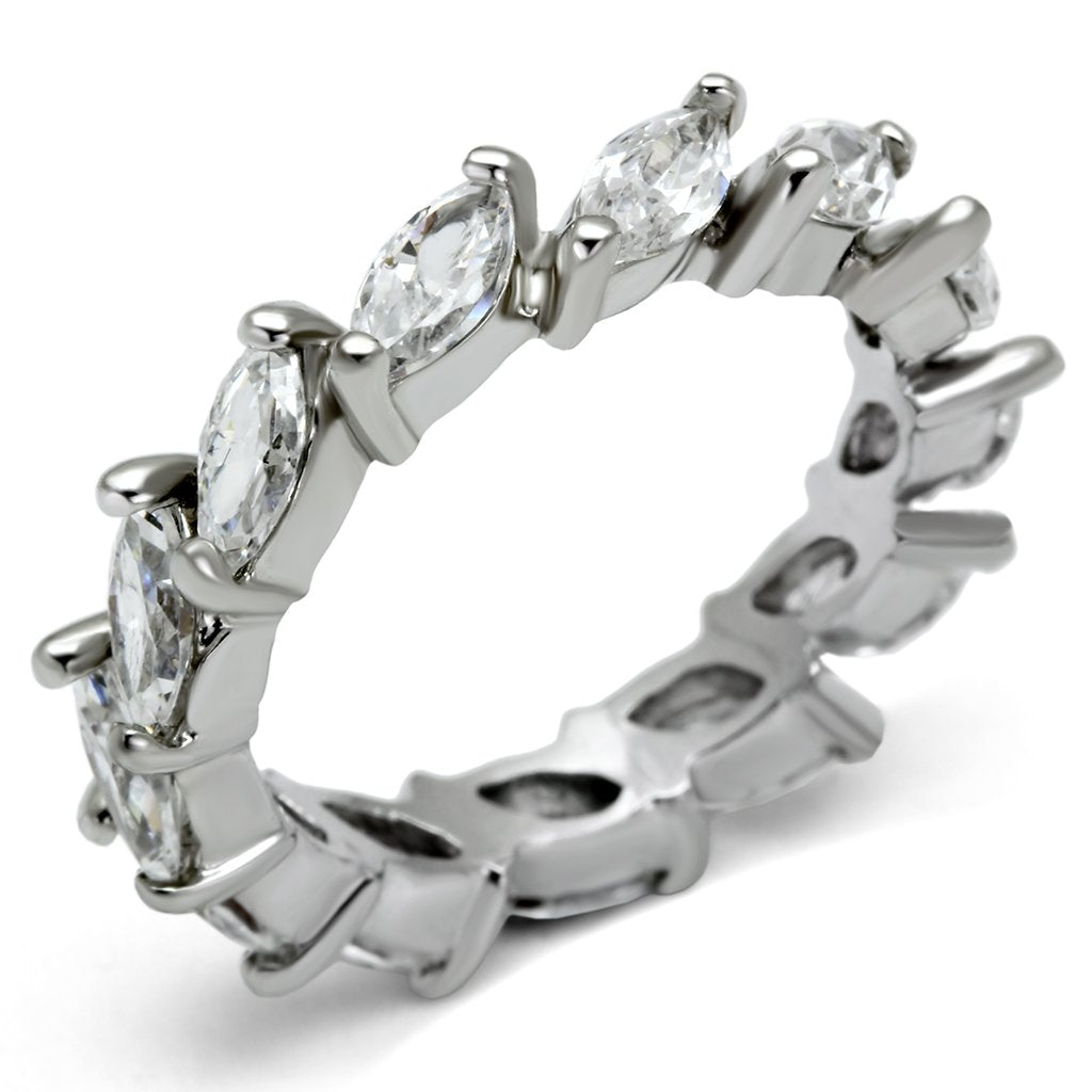 LO2469 - Rhodium Brass Ring with AAA Grade CZ in Clear