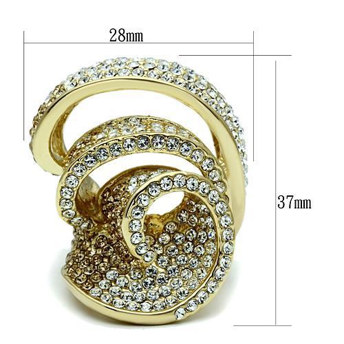LO2472 - Gold Brass Ring with Top Grade Crystal in Light Smoked