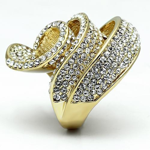 LO2472 - Gold Brass Ring with Top Grade Crystal in Light Smoked