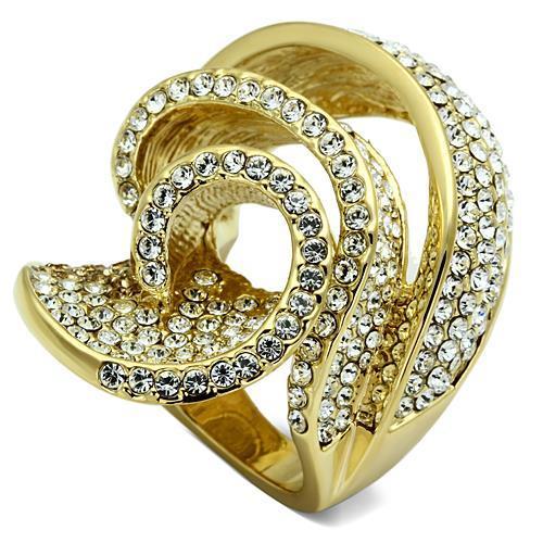 LO2472 - Gold Brass Ring with Top Grade Crystal in Light Smoked