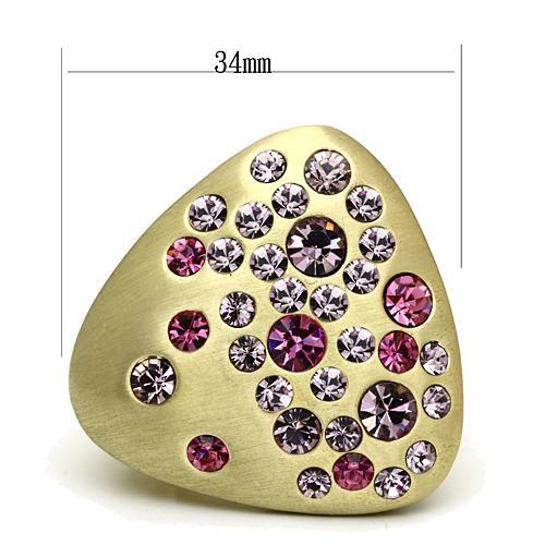 LO2534 - Gold & Brush Brass Ring with Top Grade Crystal in Multi Color