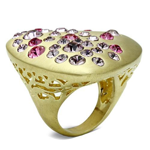 LO2534 - Gold & Brush Brass Ring with Top Grade Crystal in Multi Color