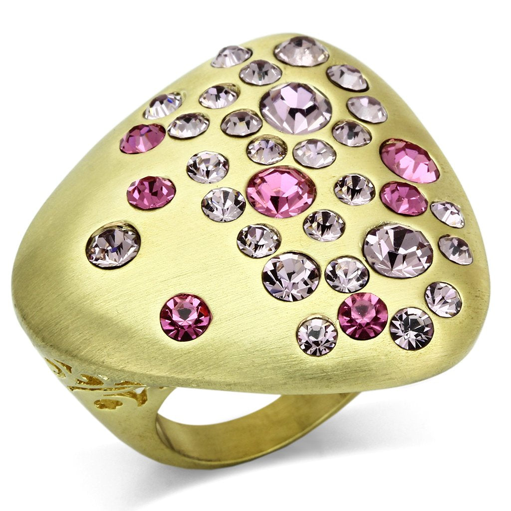 LO2534 - Gold & Brush Brass Ring with Top Grade Crystal in Multi Color