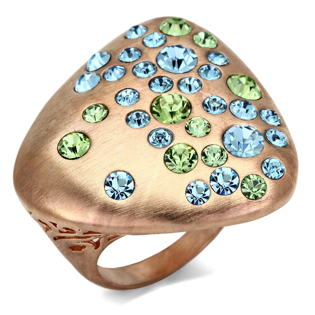 LO2535 - Rose Gold Brass Ring with Top Grade Crystal in Multi Color