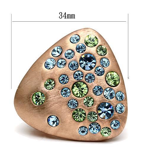 LO2535 - Rose Gold Brass Ring with Top Grade Crystal in Multi Color