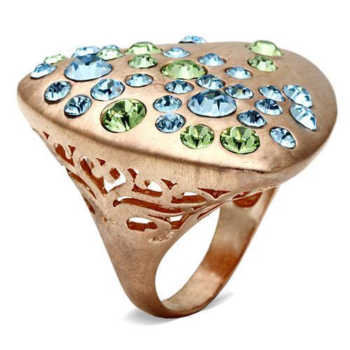 LO2535 - Rose Gold Brass Ring with Top Grade Crystal in Multi Color