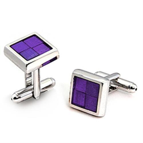 LO1189 - Rhodium Brass Cufflink with Epoxy in Amethyst