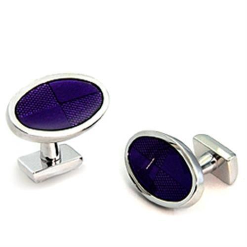 LO1190 - Rhodium Brass Cufflink with Epoxy in Amethyst