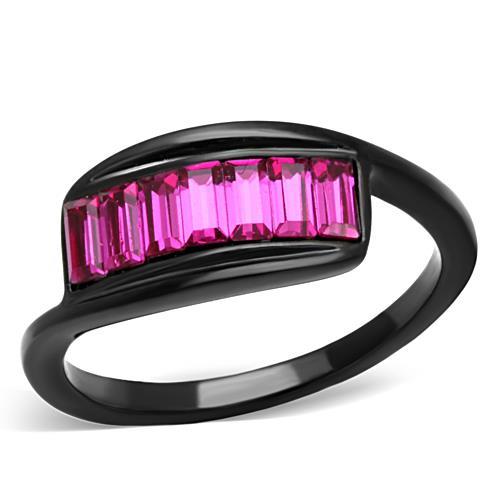 TK1664 - IP Black(Ion Plating) Stainless Steel Ring with Top Grade Crystal in Fuchsia