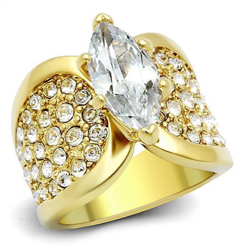 TK1672 - IP Gold(Ion Plating) Stainless Steel Ring with AAA Grade CZ in Clear