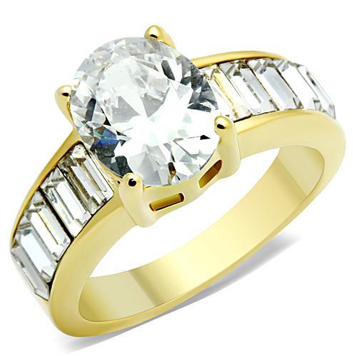 TK1675 - IP Gold(Ion Plating) Stainless Steel Ring with AAA Grade CZ in Clear