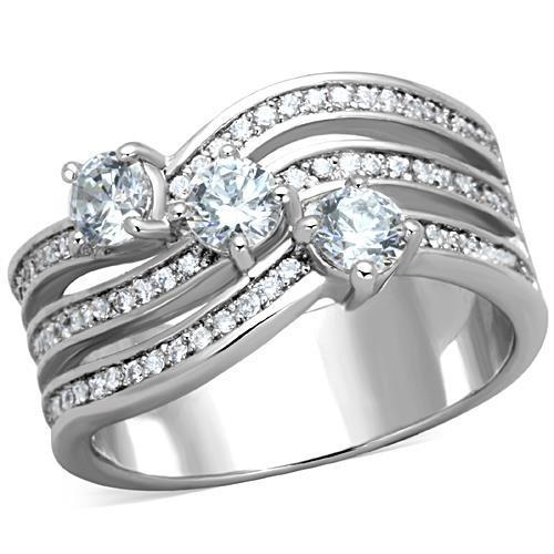TK1683 - High polished (no plating) Stainless Steel Ring with AAA Grade CZ in Clear