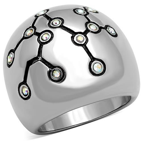 TK1685 - High polished (no plating) Stainless Steel Ring with Top Grade Crystal in White AB