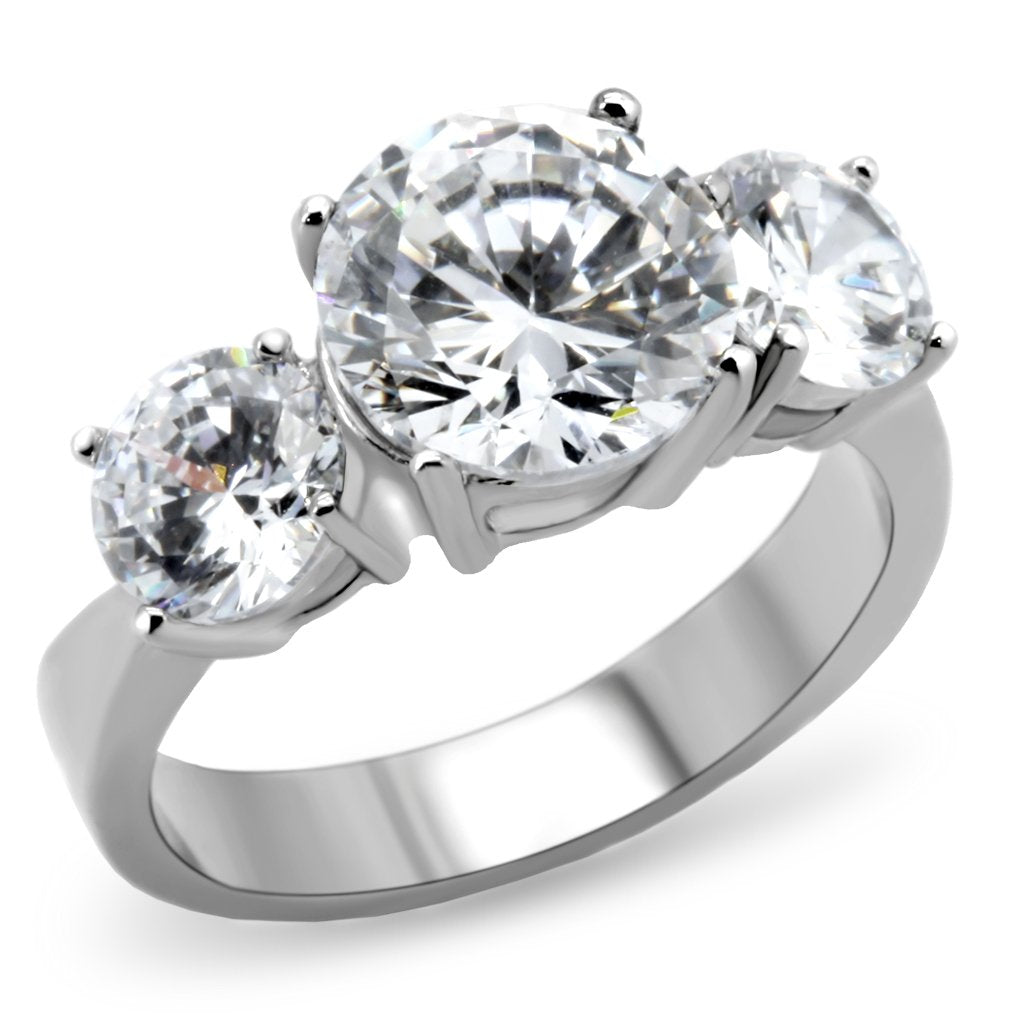 TK168 - High polished (no plating) Stainless Steel Ring with AAA Grade CZ in Clear