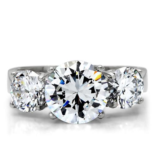 TK168 - High polished (no plating) Stainless Steel Ring with AAA Grade CZ in Clear