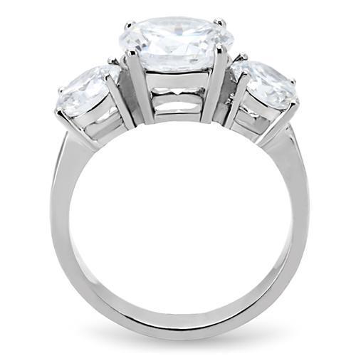 TK168 - High polished (no plating) Stainless Steel Ring with AAA Grade CZ in Clear