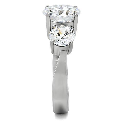TK168 - High polished (no plating) Stainless Steel Ring with AAA Grade CZ in Clear
