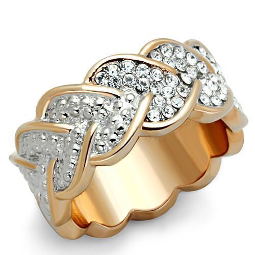 TK1691 - Two-Tone IP Rose Gold Stainless Steel Ring with Top Grade Crystal in Clear
