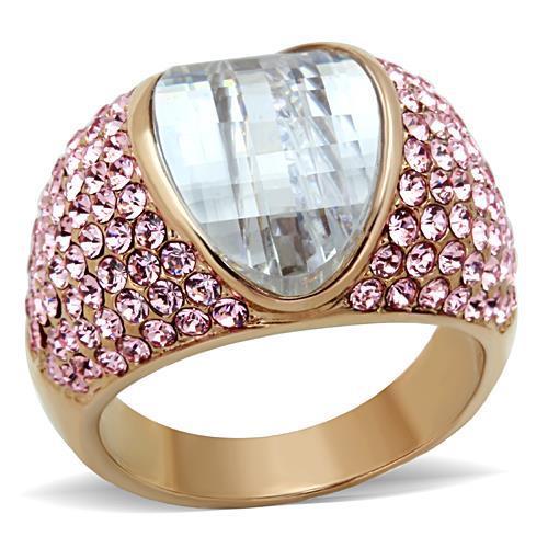 TK1692 - IP Rose Gold(Ion Plating) Stainless Steel Ring with AAA Grade CZ in Clear